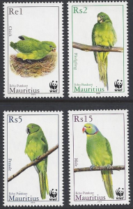 Mauritius #966-9, mint never hinged set, WWF echo parakeet, issued 2003