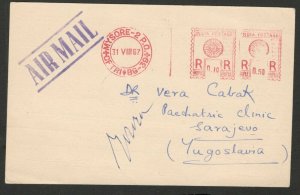 INDIA -YUGOSLAVIA-PC WITH IMPRINTED STAMPS-CENTRAL FOOD TECHNO. RESE.INSTIT-1967