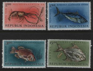 INDONESIA  589-592 MINT HINGED  OCEAN LIFE SET 1963