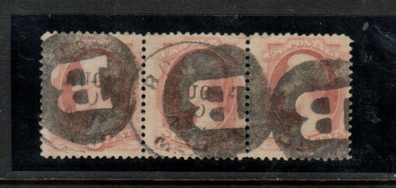 USA #208 Used Strip Of Three With Lovely Negative B Cancel