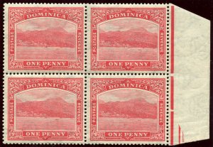 Dominica 1921 KGV 1d carmine-red (wmk to left) block superb MNH. SG 63. Sc 57.