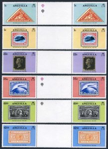 Anguilla 349-354 gutter,MNH. Mi 347-352. Sir Rowland Hill, 1979. Zeppelin, Plane