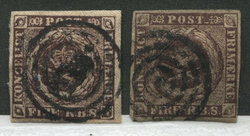 Denmark 1858 4 skillings brown and yellow brown used