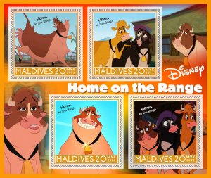 Stamps. Cartoons. Disney. Home on the Range 2022 year Maldivies 1+1 sheet perf