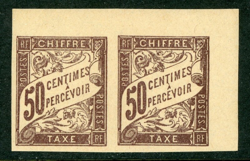 French Colony 1894 General Issues 50¢ Lilac Due Sc #J20 Mint MARGIN PAIR D874