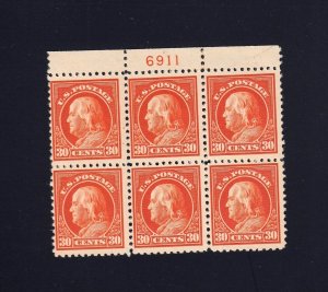 Scott #516 30c Franklin Plate Block, Mint OG H