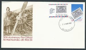 Australia FDC 50th Anniv airmail to UK VFU SG 770/771 air...