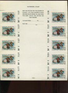 MI-2 1977 MICHIGAN SHEET OF 10 CANVASBACKS DUCK STAMPS NH SCOTT CV $2750++