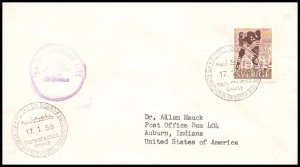 Sweden Kungsholm Swedish American Lines Ship 1958 Cancel Cover