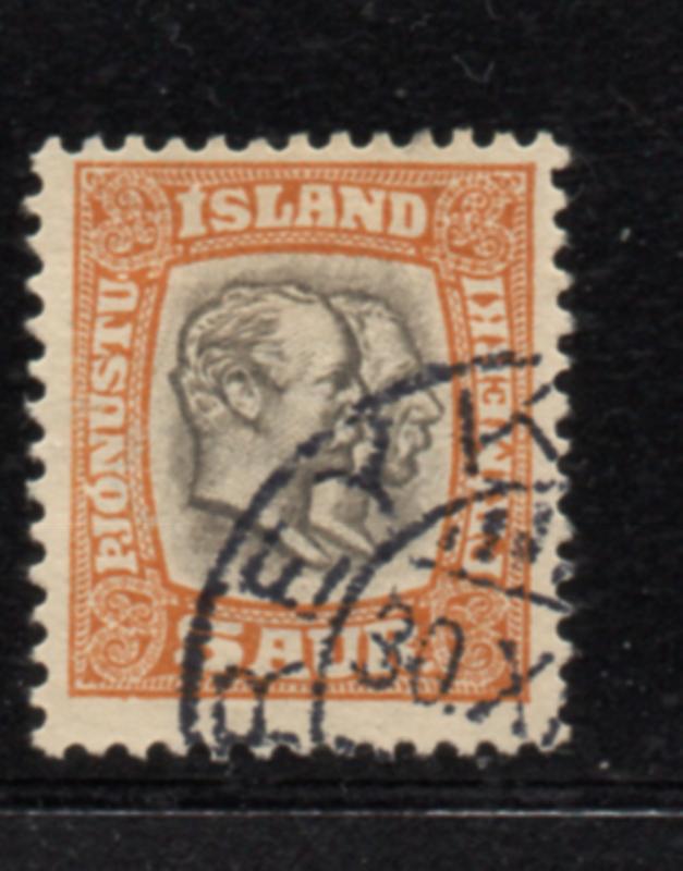 Iceland Sc O33 1907 5 aur Two Kings Official stamp used