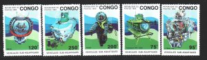 Brazzaville. 1993. 1371-75. Underwater vehicles, divers. MVLH.