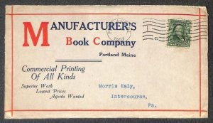 USA 300 STAMP MFG'S BOOK CO PRINTING PORTLAND MAINE ADVERTISING COVER 1907