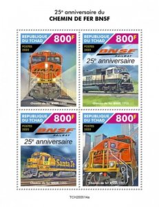 Chad - 2020 BNSF Railway Anniversary & Trains - 4 Stamp Sheet - TCH200514a