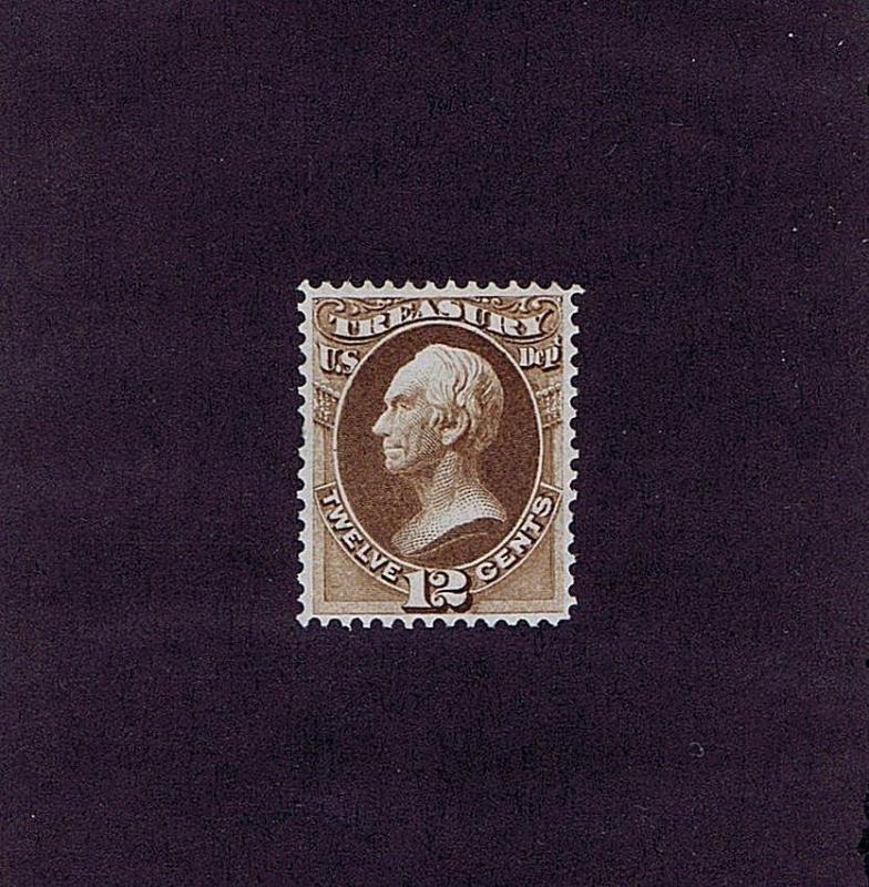 SC# O78 UNUSED ORIGINAL GUM 12 CENT OFFICIAL TREASURY STAMP, 1873 VF XF 