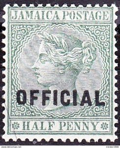 JAMAICA 1891 1/2d Green Official SGO3 MH