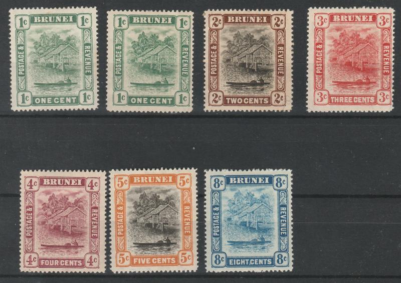 BRUNEI 1908 RIVER VIEW RANGE TO 8C INCLUDING DIES  WMK MULTI CROWN CA