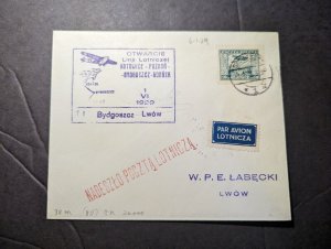 1929 Poland Airmail First Flight Cover FFC Bydgoszcz to Lwow 80 Flown