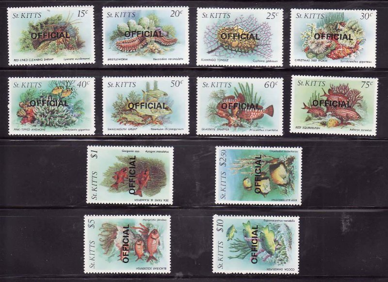 St Kitts-Sc#O29-O40- id7-unused NH official set-Fish-Marine Life-1984-