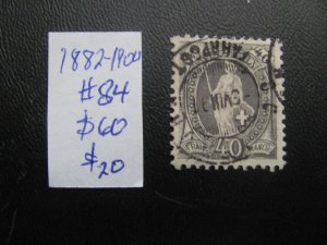 SWITZERLAND 1882-1884 USED SC 84 XF $60 (185)
