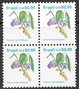 BRAZIL 1989-93 50cr Flowers Series Block of 4 Scott No. 2264 MNH