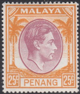 Malaya Penang 1949-52 MH Sc #16 25c George VI Variety