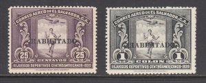 Salvador, Sc C42, C45 MNH. 1935 HABILITADO overprints, 2 diff, fresh, bright