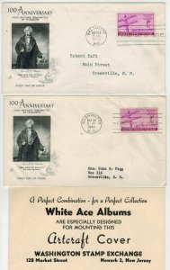 1944 SAMUEL MORSE TELEGRAPH #924 SET OF 2 Cancels + Artcraft White Ace Adv. Card