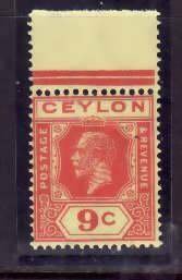 Ceylon-Sc#232- id13-unused NH og 9c red, yellow KGV-1926-