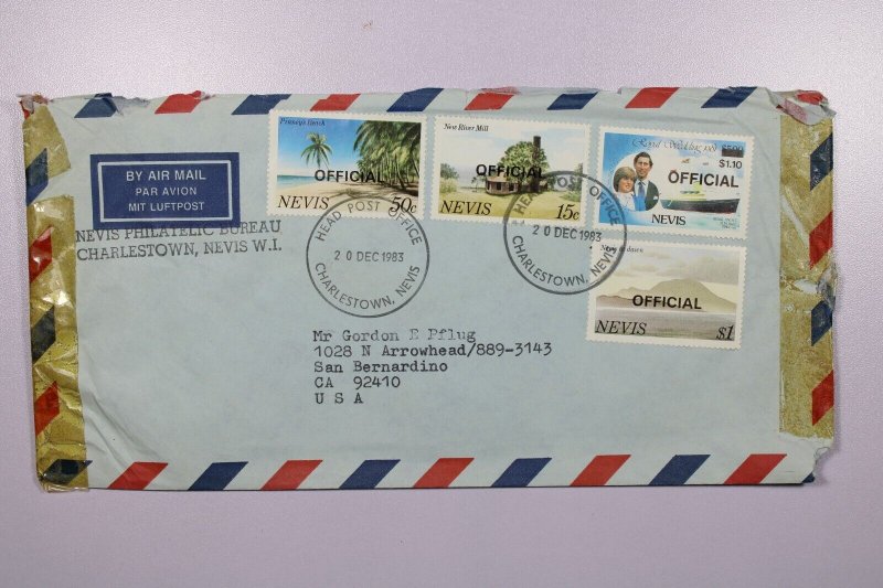 Nevis 1983 Oversized Official Issues on Cover to USA - Light Creasing