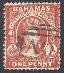 Bahamas Sc# 16 perf 14 Used (b) 1863-1881 1p vermilion Queen Victoria