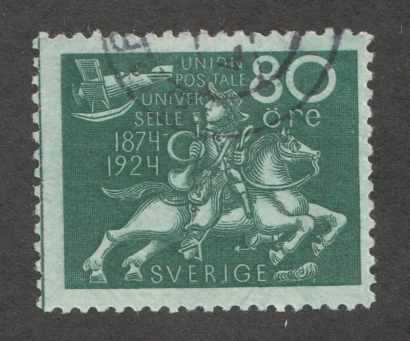 1924 Sweden Sverige Sc#224 - 80 ore, UPU, Horse, Post Horn, Plane. Used Cv$37.50