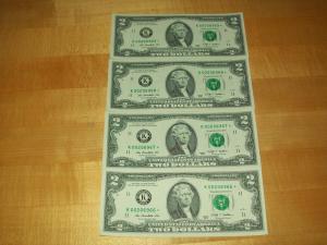 4- 2009-2.00 dollar bills \STAR NOTES\