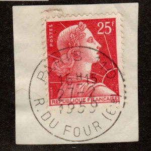 France  #756, Used, Postmark PARIS 110, R. DU FOUR, 27-2-1959