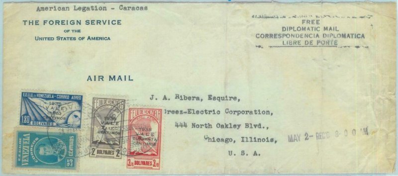 84323 -  VENEZUELA - POSTAL HISTORY - Diplomatic Mail COVER to USA 1938  Planes