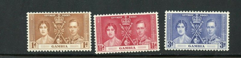 GAMBIA CORONATION OF GEORGE VI 1937 SC# 129-131  MINT NH AS SHOWN