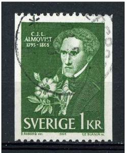 Sweden 1966 - Scott 708 used - 1 kr, Almqvist and wild Rose 