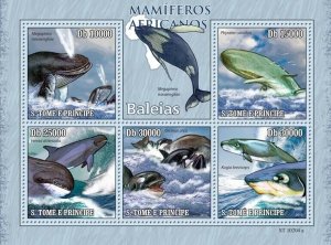 S. TOME & PRINCIPE 2010 - Animals of Africa - Whales 5v - Mi 4469-4473