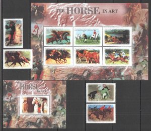 M1018 Gambia Horses In Art Fauna Farm Animals Paintings 1Set+1Kb+1Bl Mnh