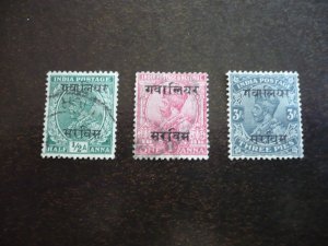 Stamps-Indian Convention State Gwalior-Scott#O21-O23 - Used Part Set of 3 Stamps