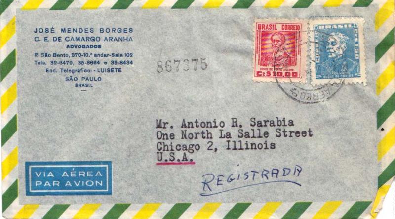Brazil 1.50Cr Duke of Caxias and 10Cr Count of Porto Alegre 1957 TA Aereo, DR...