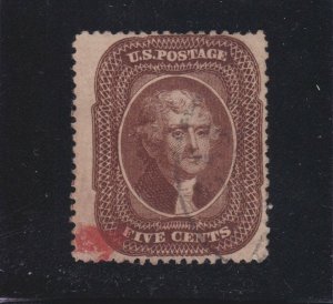 US 30a 5c Jefferson Used F-VF w/ Black CDS & Red '7' Cancel SCV $280