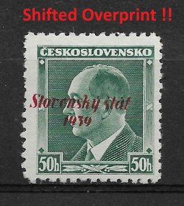 Slovakia 1939, 50h Shifted Overprinted Error, Scott # 8,VF MNH**OG (MB-11)  