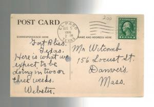 1916 Fort Bliss Texas US Army Soldier Artillery Postcard Cover Mexico Revolution