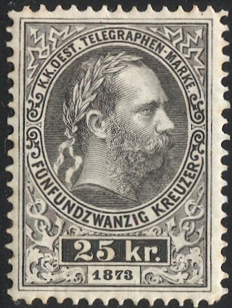 AUSTRIA 1874 25kr Mint LH Telegraph stamp, Mi  #12 VF, perf 10-1/2