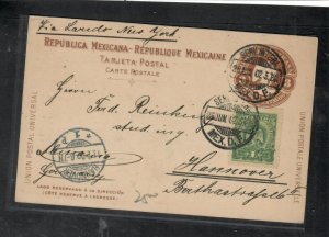 MEXICO COVER  (P2611B) 1902  3C  PSC +1C SENT TO GERMANY LONG MSG 