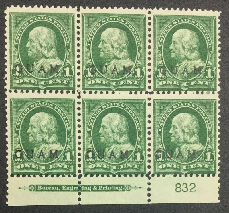 MOMEN: US STAMPS GUAM #1 PLATE BLOCK MINT OG H LOT #40154