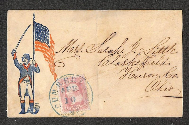 USA #64b STAMP CUMBERLAND MARYLAND CIVIL WAR PATRIOTIC COVER (1860s) 