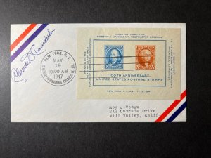 1947 USA Airmail Cover New York NY to Mill Valley CA Signed Centenary US Stamps