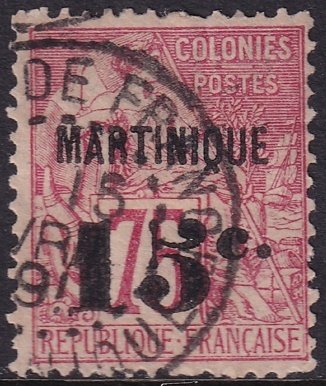 Martinique 1891 Sc 20 used Fort-de-France cancel heavy hinge