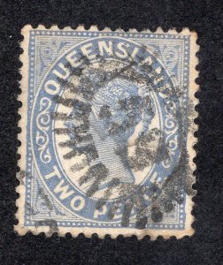 Queensland 1895 2p gray blue, Scott 105 used, value = 50c